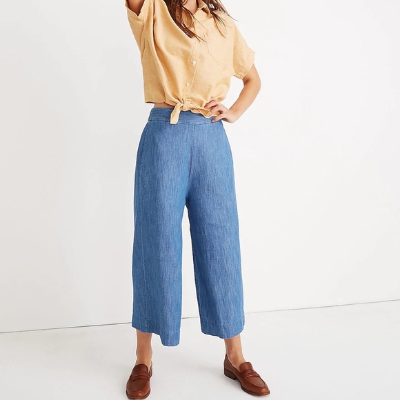 Madewell Pants - Madewell Chambray Huston Soft Denim Pull on Crop High Rise Wide Leg Pants